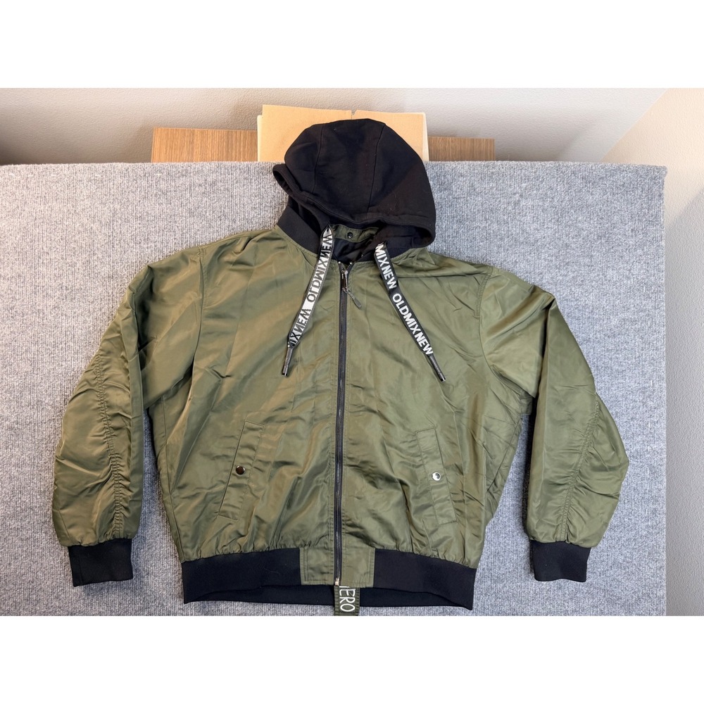 OXN Old Mix New Hooded Bomber Jacket Mens 4XL Green Streetwear Tactical Full Zip